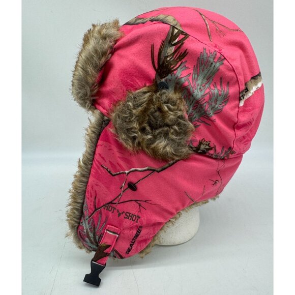 Hot Shot Realtree Women Insulated Trapper w/ Faux Fur One Size Pink Camo Outdoor - Picture 7 of 11